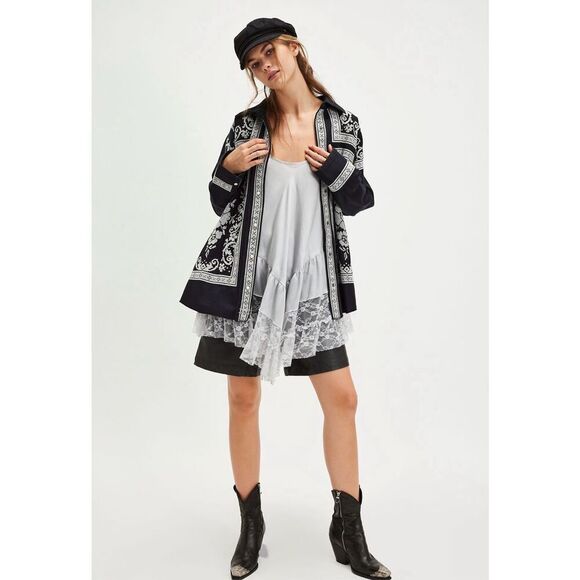 Free People Lace Embroidered Denim Buttondown Shirt - Picture 4 of 12